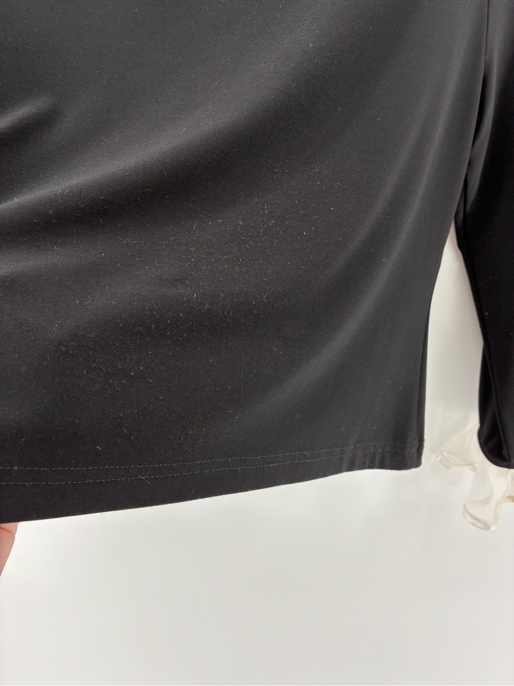 Joseph Ribkoff Black Blouse with White Ruffle Collar and Cuffs - Picture 7 of 11